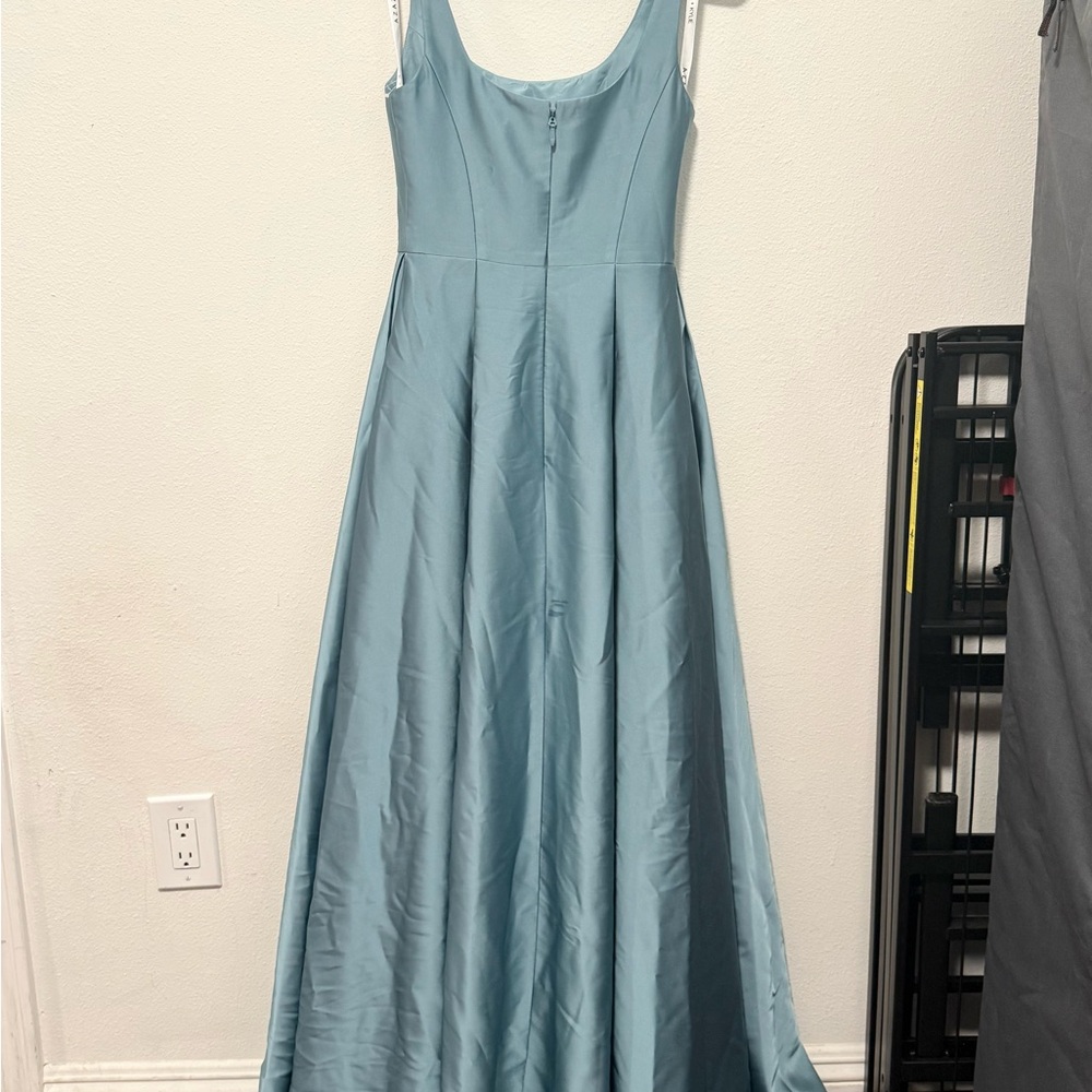 Azazie Kendall + Kylie Dusty Blue Satin Maxi Dress - Picture 5 of 8